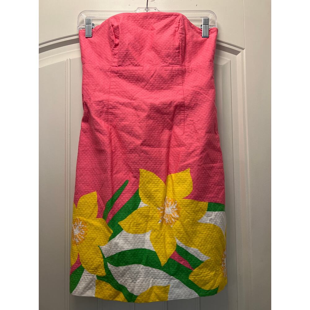 Lilly Pulitzer Women Strapless Franco Daffodil Tie Back Sheath Dress Size 2 Pink